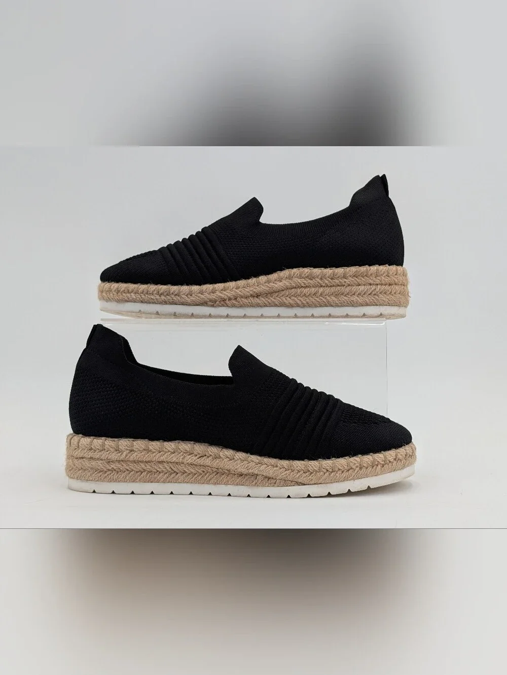 Adrienne Vittadini Sport Sz 7.5 Niko Espadrille Sneakers Black Knit Platform